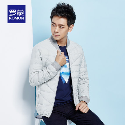 反季特卖！罗蒙轻薄保暖短款纯色棒球服领子羽绒外套