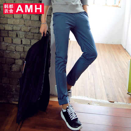 简约版型！AMH新款纯色修身微弹直筒男士休闲裤QA5048