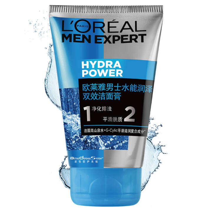 欧莱雅LOREAL 男士水能润泽双效洁面膏 100ml