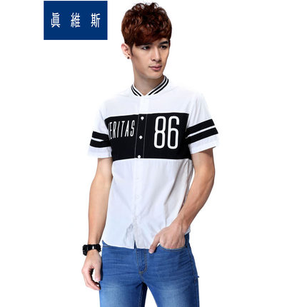 时尚魅力！真维斯夏装潮流印花驳幅棒球短袖衬衫52/133517