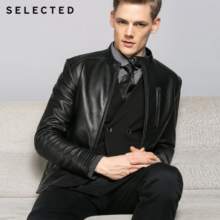 五折好价！SELECTED 男士合体皮衣夹克 C415410015