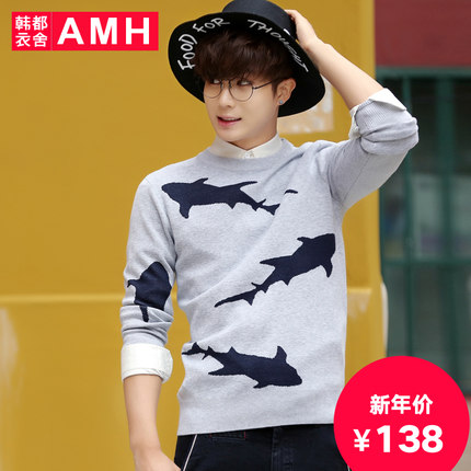 简约！AMH新款圆领厚长袖针织衫OJ4704