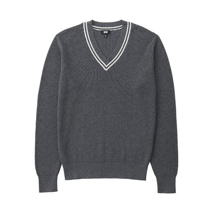 简约设计！UNIQLO优衣库棉羊绒混纺V领针织衫169529
