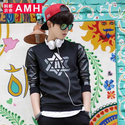 新低！AMH男装韩版 修身圆领PU卫衣外套NR4419輣