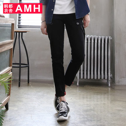 简约设计！AMH新款潮男中腰修身纯色休闲长裤QZ4078