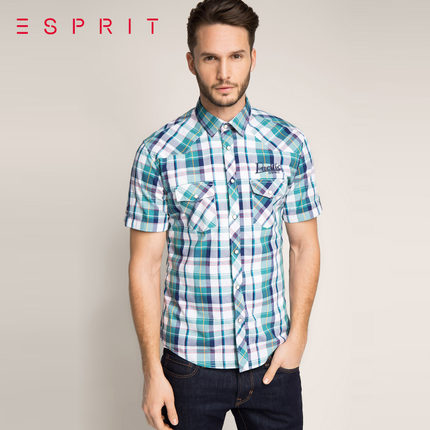 聚划算66大促！ESPRIT男士格纹短袖衬衫036EE2F015