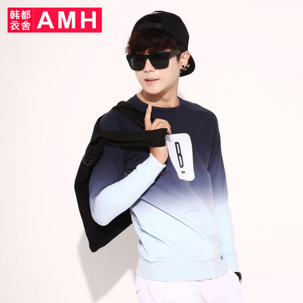 修身版型！AMH新款男士修身圆领插肩袖男套头卫衣OJ4699