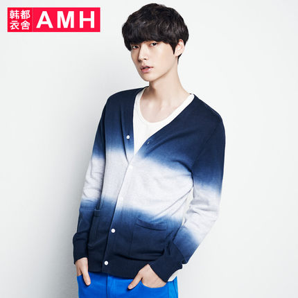 潮流渐变!AMHV领修身渐变针织衫