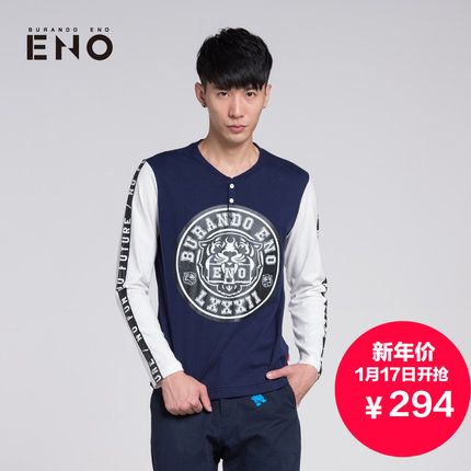潮服好价！BURANDO ENO男式虎头印花长袖T恤E5FA41801