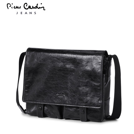 大牌好价！皮尔卡丹 真皮单肩男包 时尚复古软皮