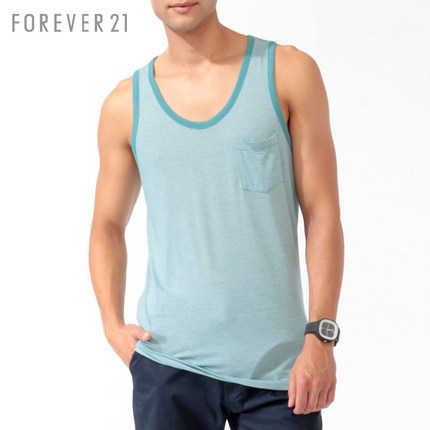 小码好价！ FOREVER21男装 MEN男士无袖细条纹T恤