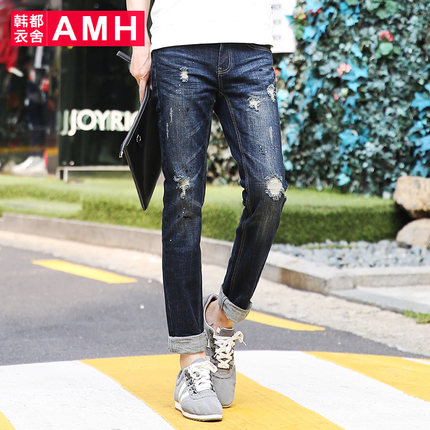 全网好价！AMH新款时尚男士修身破洞牛仔裤OT4124