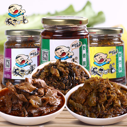 开瓶即享！饭扫光野菌味酱菜280g*3瓶