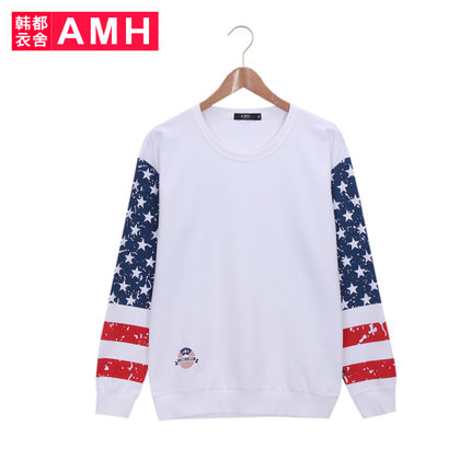 时尚单品！AMH修身圆领时尚印花男长袖T恤OF5230