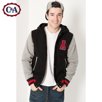 简约潮流！C＆A 男式连帽棒球夹克CA200161119