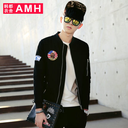 美式风格！AMH新款立领贴布印花修身男士夹克外套QA5074