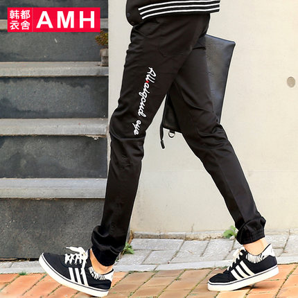 上身有型！AMH新款修身抽绳字母刺绣男休闲长裤PF5054
