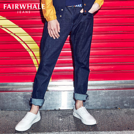 简约朝里！马克华菲 男士纯色水洗中腰微弹牛仔长裤