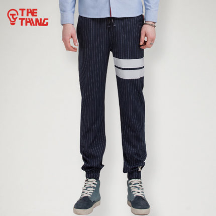 历史好价！THETHING 男士潮流个性竖条纹紧腿裤