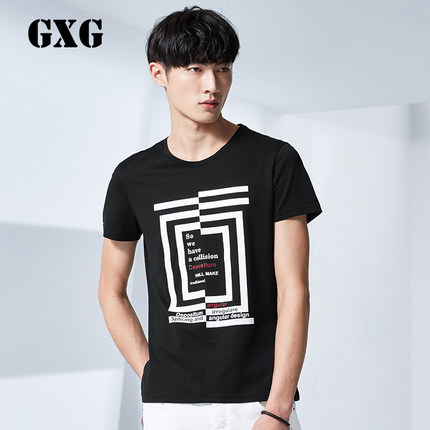 简约设计！GXG男士修身黑色短袖T恤#62844042