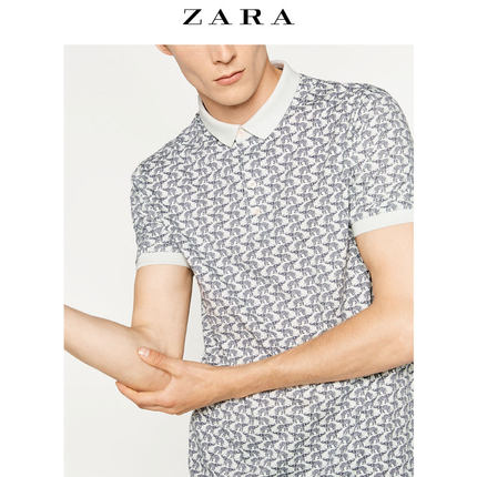 盛夏热促！ZARA男装印花POLO衫01259403982