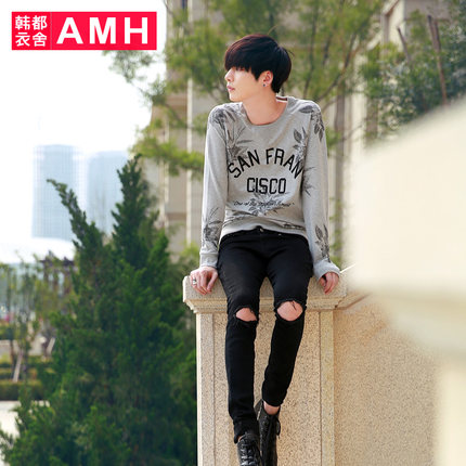 个性印花！AMH新款个性印花长袖运动卫衣QO4144