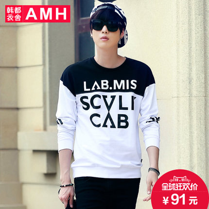 秋季单品！AMH新款男印花长袖T恤QZ3374