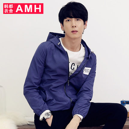 独特设计！AMH修身时尚印花连帽男士外套NV5339