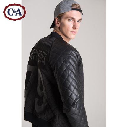 简约有型！C＆A 男式PU拼接绗缝棒球卫衣CA200162989