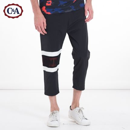 宽松休闲！C＆A LOGO网眼拼接七分运动裤 CA200156651
