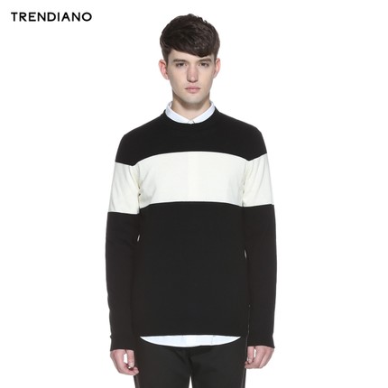 简约好价！TRENDIANO 撞色圆领套头针织毛衣3154034090