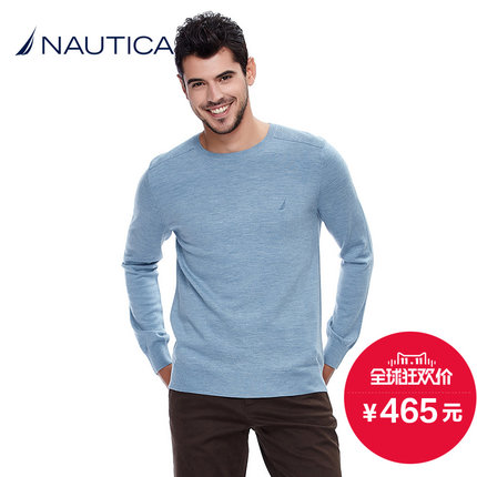 简约！NAUTICA诺帝卡美丽诺羊毛圆领毛衣SC43000