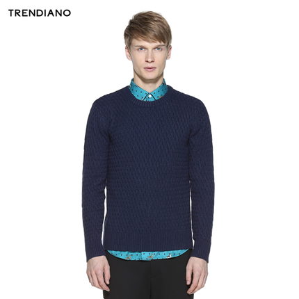 大码好价！TRENDIANO 纯色长袖针织毛衣314403800P