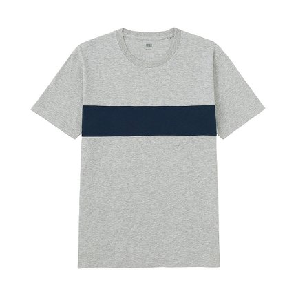 双色可选！优衣库 水洗竹节纱拼色T恤(短袖) 171193