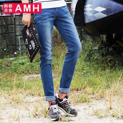 简洁休闲！AMH新款时尚修身水洗中腰小脚牛仔裤GR5022