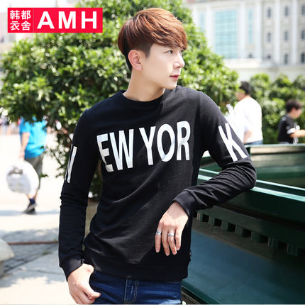 字母印花！AMH修身纯棉印花长袖T恤QU4469