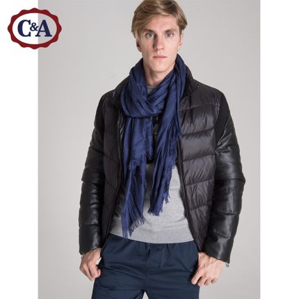 新低！C＆A男式PU拼接白鸭绒羽绒服CA200163111