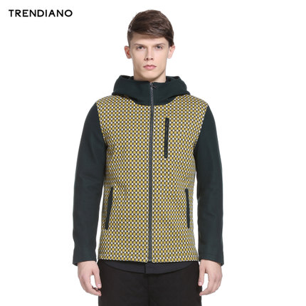 明早十点！TRENDIANO连帽印花拼接毛呢外套3141340910