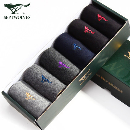 白菜价！七匹狼休闲防臭中筒袜6双装D0013