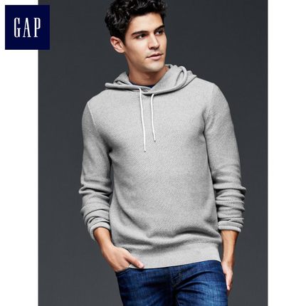 简约设计！Gap纯棉个性织纹连帽针织衫721507