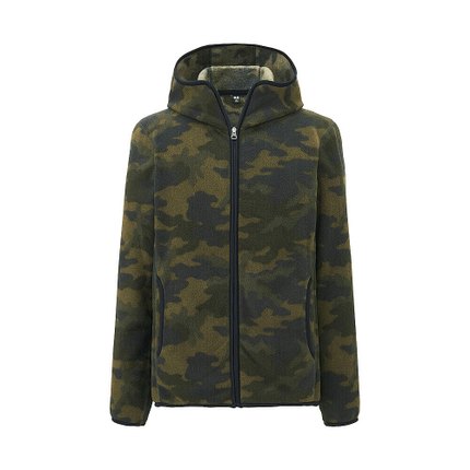 迷彩图案！UNIQLO优衣库摇粒绒拉链连帽茄克163304