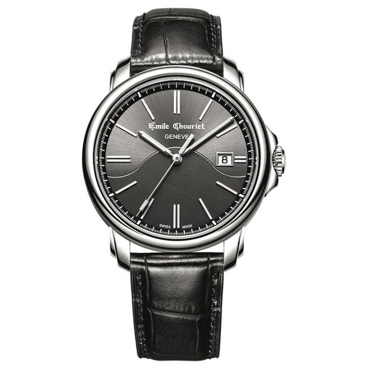 艾米龙传承系列黑色牛皮表带机械男表