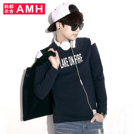 时尚印花！AMH修身圆领长袖T恤GR4079