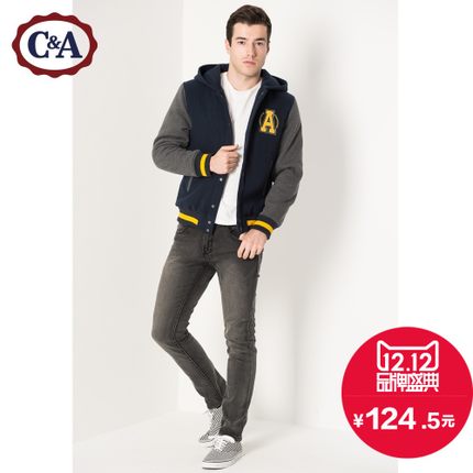 双12预售！C＆A 男式磨白修身牛仔裤CA100001036