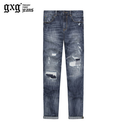 近期好价！gxgjeans破洞补丁个性休闲牛仔裤