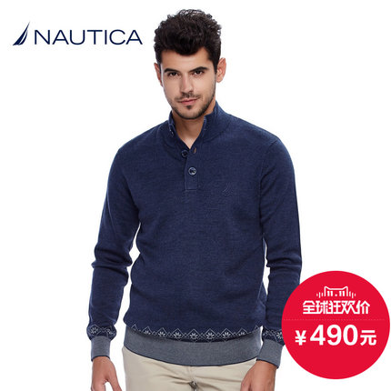 帅气有型！NAUTICA诺帝卡男士半开襟毛衣SC44005