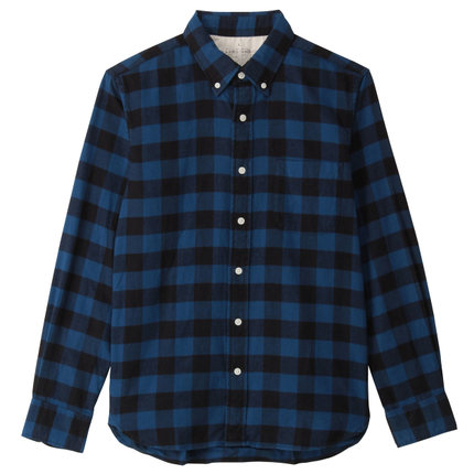 直降！MUJI无印良品男式棉法兰绒格子纽扣领衬衫16AC779