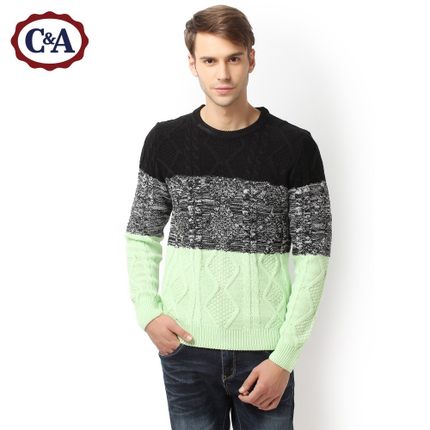 新低！C＆A 男式撞色圆领针织衫|CA200142450