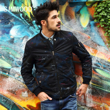 迷彩棒球服！Simwood 棉衣外套欧美修身棒球领 男棉服