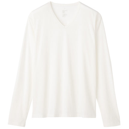 简约款！MUJI无印良品男式棉天竺V领长袖T恤M4AB212